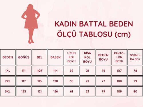 Büyük Beden Kadın Pijama Takımı - Gül Desenli Kısa Kollu  Penye 2875KYB