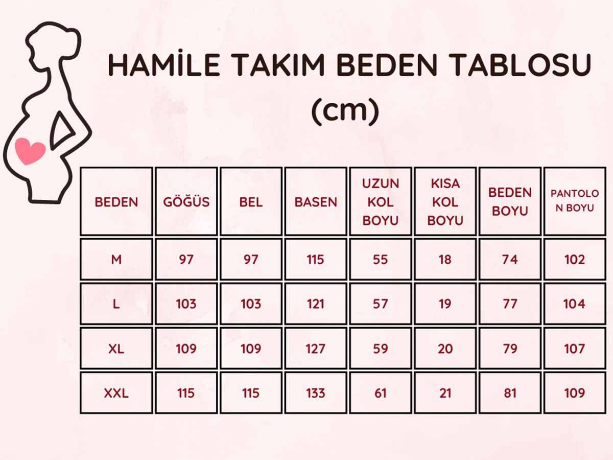 Hamile Lohusa Pijama Takımı - Pembe Kalpli Saç Bantlı Uzun Kollu Penye 2796