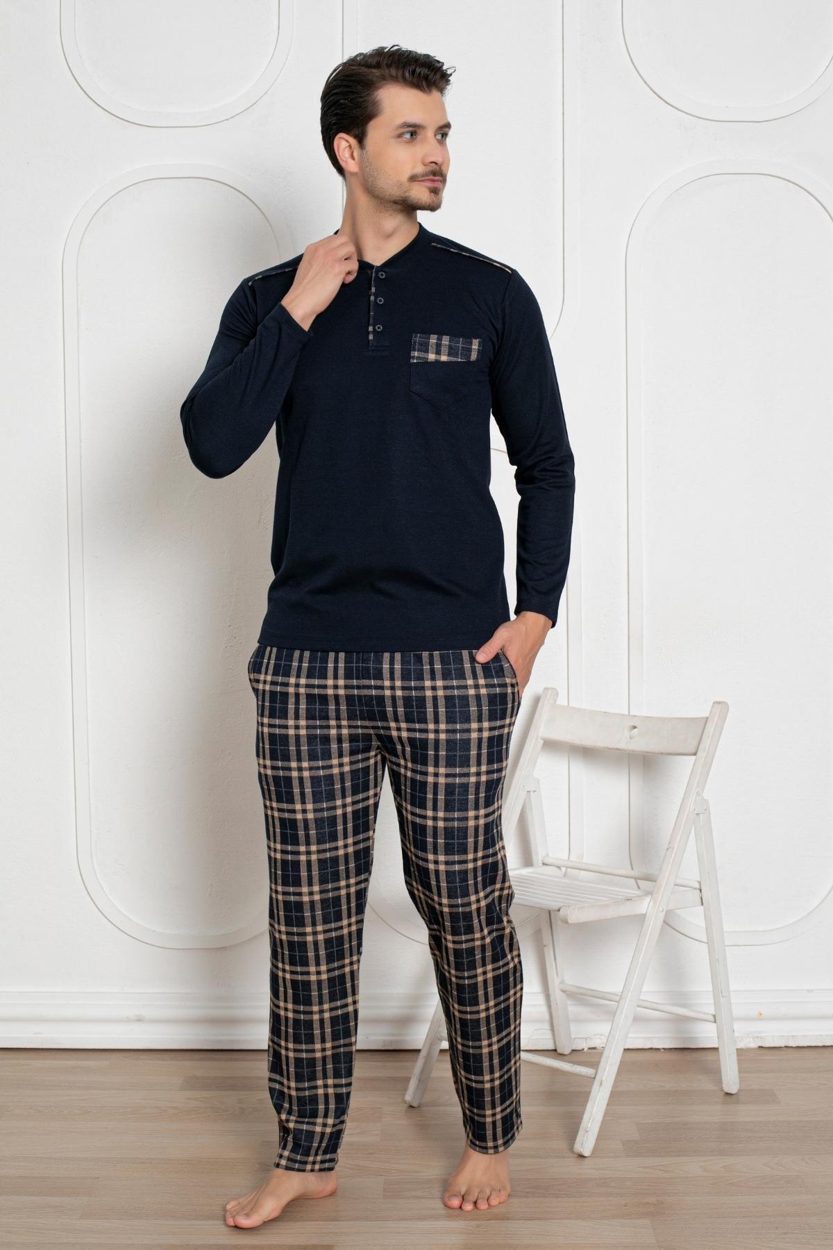 Erkek Pijama Takımı - Lacivert Kışlık Şardonlu Jakarlı Kumaş 1211UK