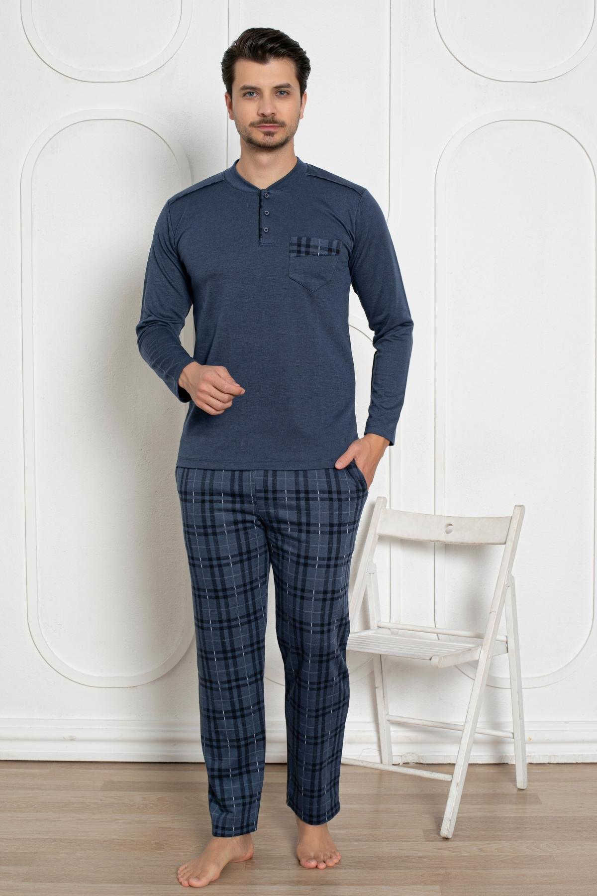 Erkek Pijama Takımı - İndigo Kışlık Şardonlu Jakarlı Kumaş 1211UK