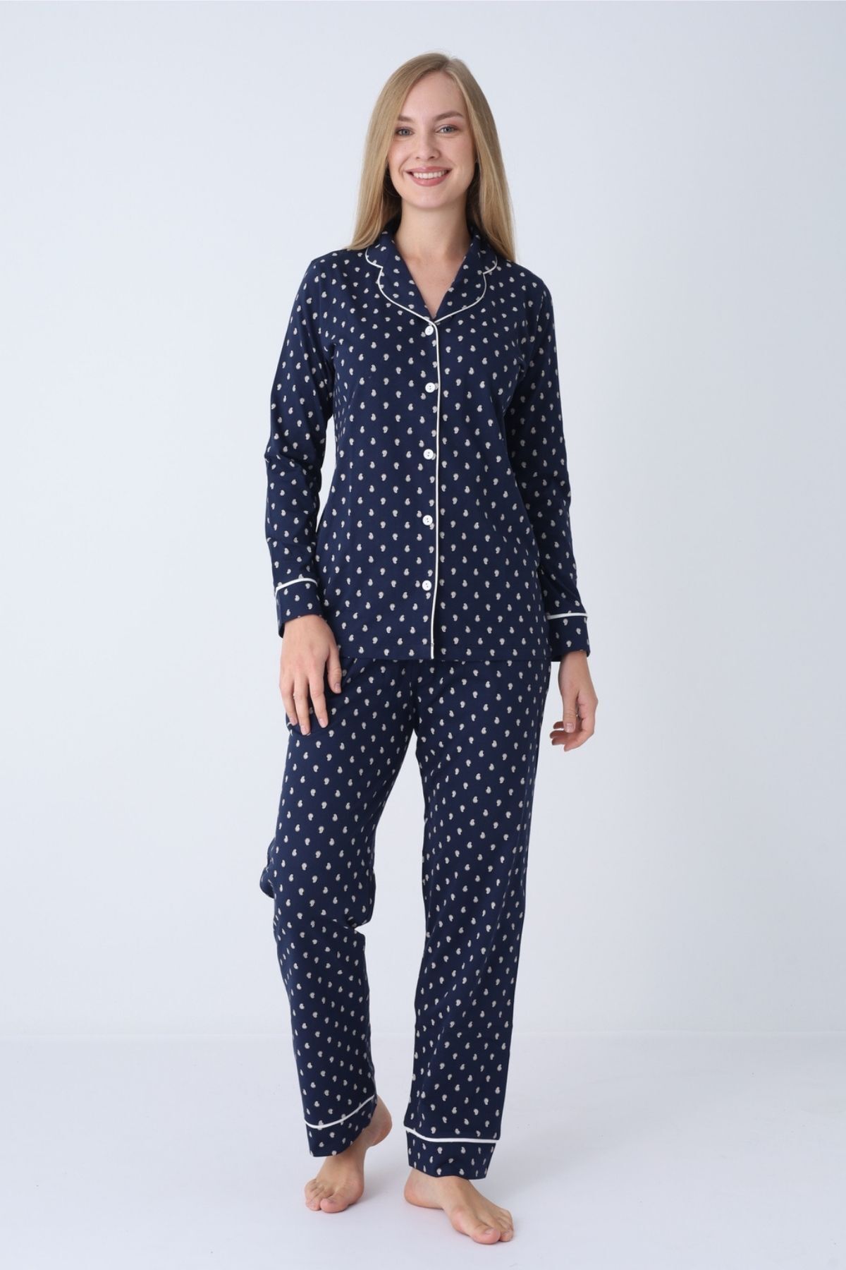 Kadın Pijama Takımı - Önden Düğmeli Uzun Kollu Penye 2927UY